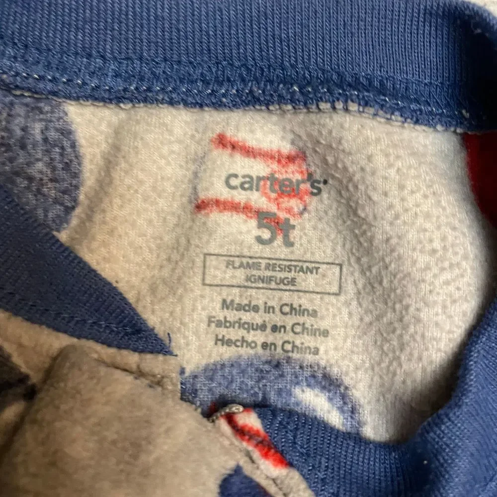Carters fleece one piece footed baseball pajamas 5t‎